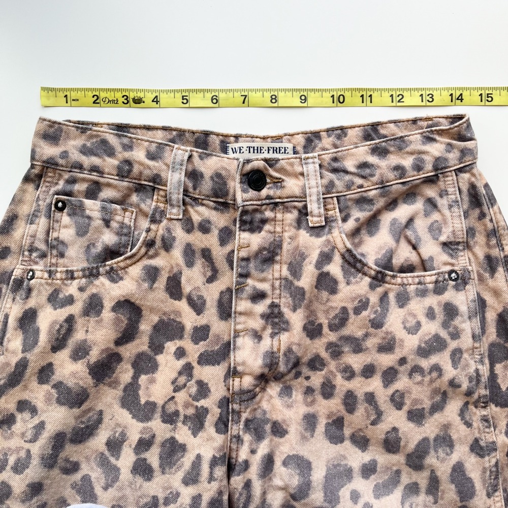Free People We The Free Good Luck Printed Barrel Jeans Brown Sugar 27 Leopard - Picture 11 of 16